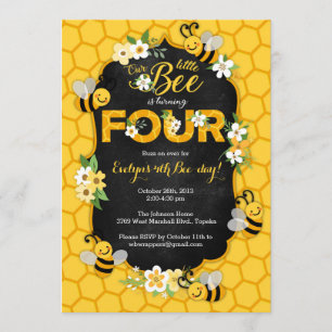 Bee 4th Birthday Party Invitation - Bee Birthday