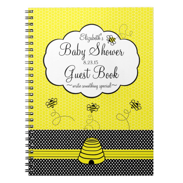 Bee and Bee Hive Baby Shower Guest Book- Notebook (Front)
