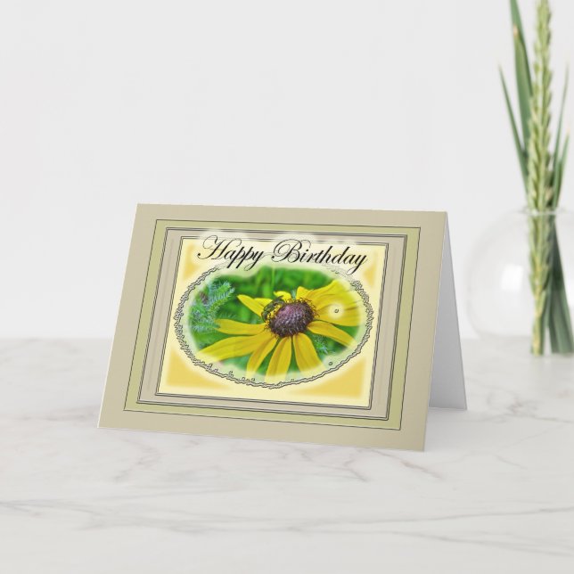 Bee and Black Eyed Susan Happy Birthday Card (Front)