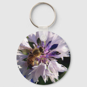 Bee and Blue Flower Key Ring