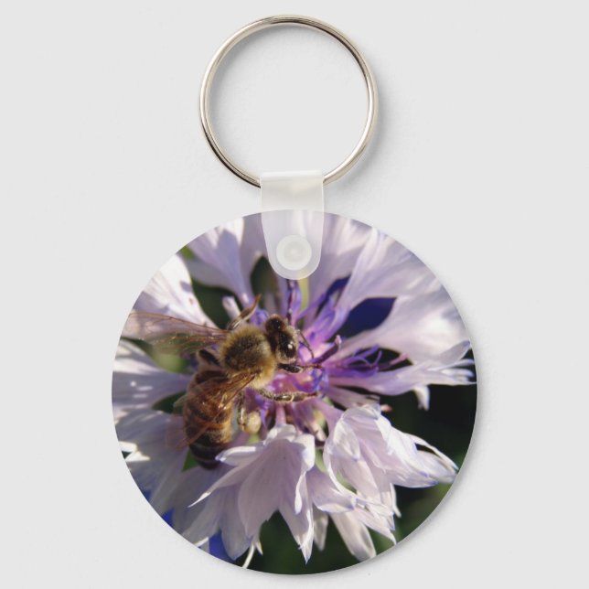 Bee and Blue Flower Key Ring (Front)