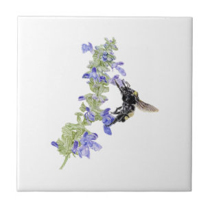 Bee and Blue Sage Ceramic Tile