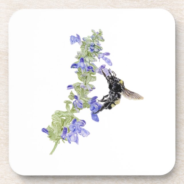 Bee and Blue Sage Coaster (Front)
