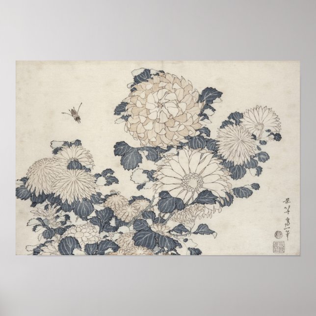 Bee and chrysanthemums poster (Front)
