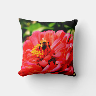 Bee and Coral Zinnia Cushion
