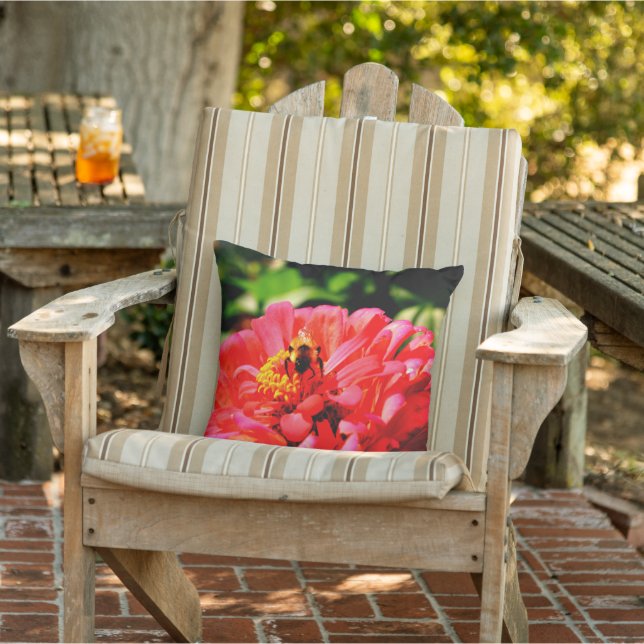 Bee and Coral Zinnia Cushion (Chair)