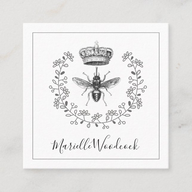 Bee And Crown Laurel Logo Square Business Card (Front)