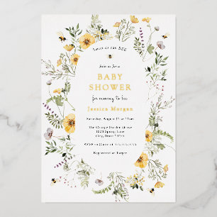 Bee and Delicate Wildflower Baby Shower Invitation