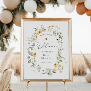 Bee and Delicate Wildflower Baby Shower Welcome Poster