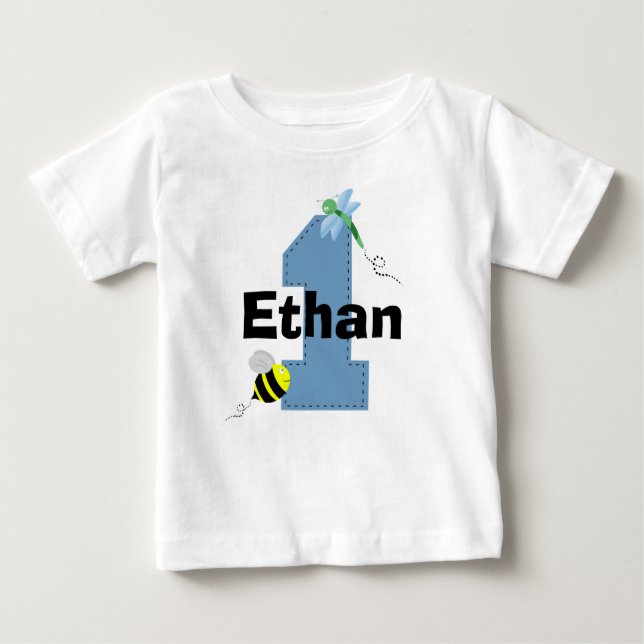 Bee and Dragonfly First Birthday Shirt (Front)
