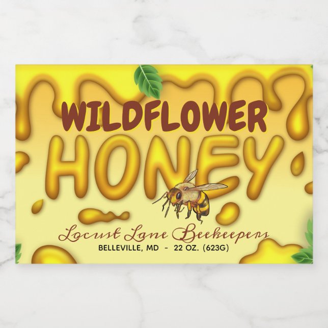 Bee and Dripping Honey Food Label (Single Label)