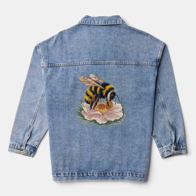 Bee and Flower Denim Jacket (Back)