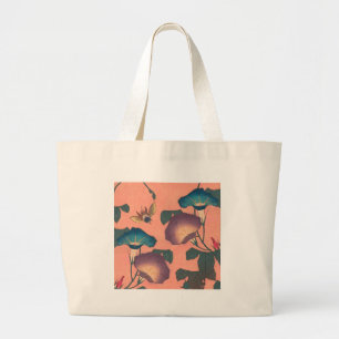 Bee and Flower Japanese Art Pink Floral Large Tote Bag