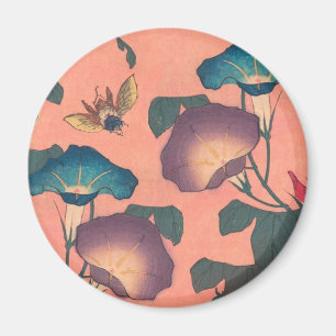 Bee and Flower Japanese Art Pink Floral Magnet