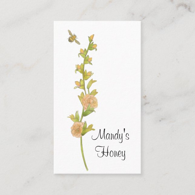 Bee and Flower Stem Honey Beekeeper Business Card (Front)