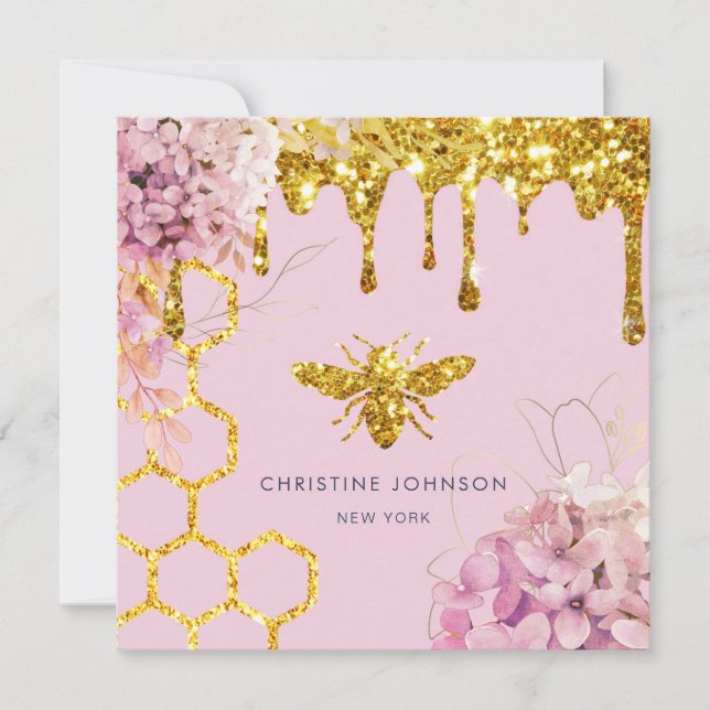 bee and flowers Business Card (Front)