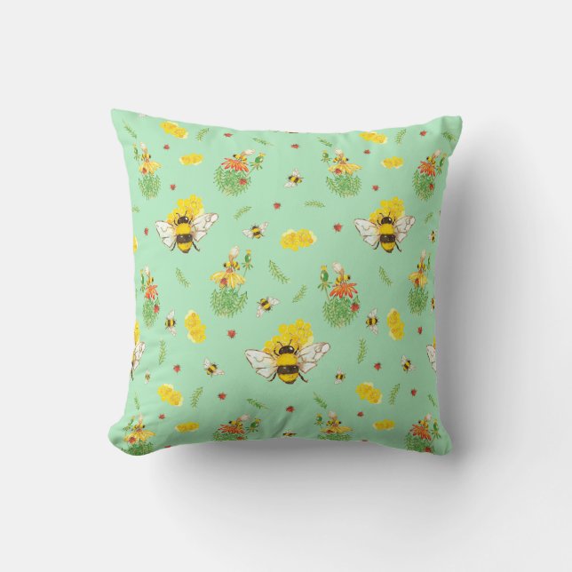 Bee and flowers cushion (Front)
