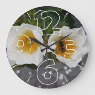 Bee and flowers in spring large clock