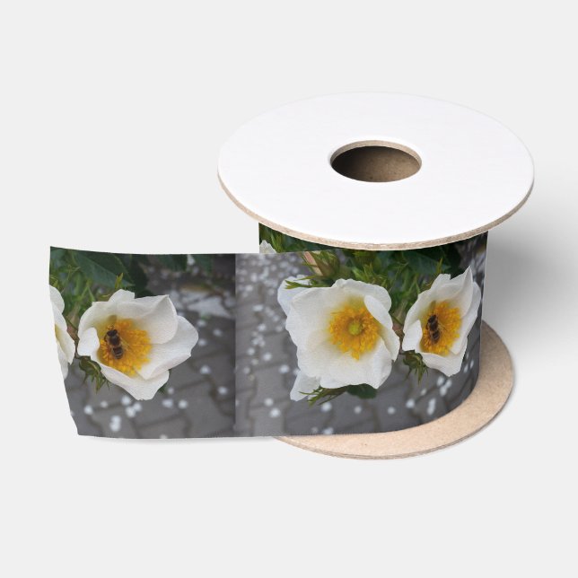 Bee and flowers in spring satin ribbon (Spool)