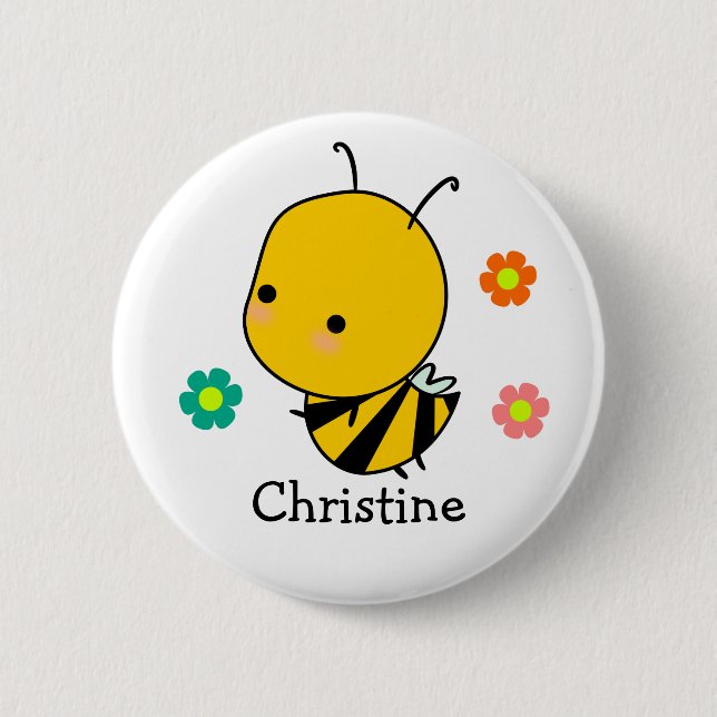 Bee And Flowers Personalised  6 Cm Round Badge (Front)