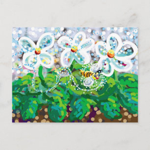 bee and flowers postcard