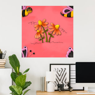 Bee And Flowers Poster
