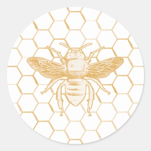 Bee and Golden Honeycomb Pattern 2 Classic Round Sticker (Front)