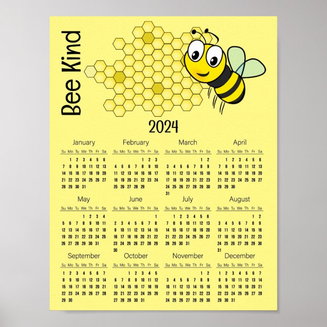 Bee and Honeycomb 2024 Calendar Poster (Front)
