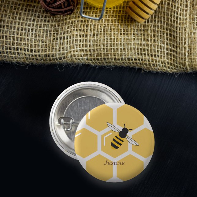 Bee and Honeycomb 3 Cm Round Badge (Bee and Honeycomb Button)