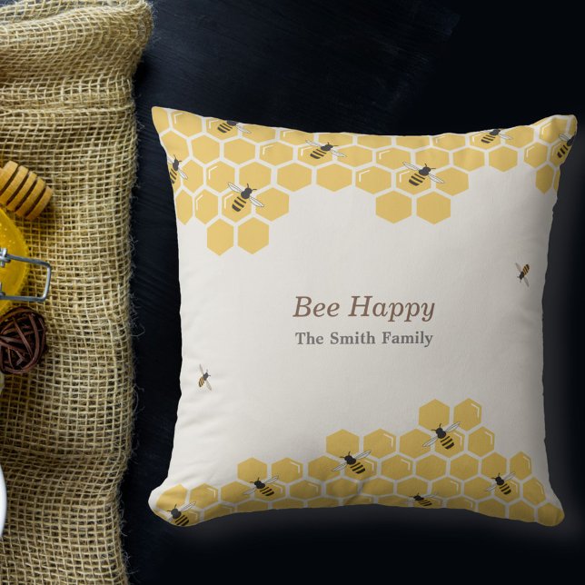 Bee and Honeycomb Pattern Cushion (Bee and Honeycomb Pillow)