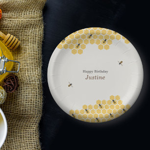 Bee and Honeycomb Pattern Paper Plate