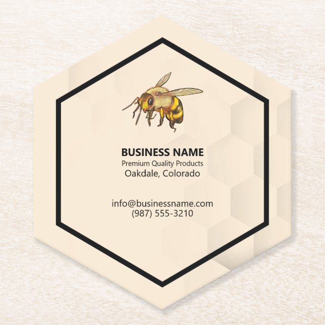 Bee and Honeycomb Watermark Satin Gold Paper Coast Paper Coaster (Front)