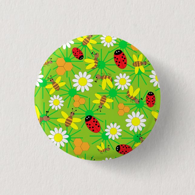 Bee and lady bug pattern.ai 3 cm round badge (Front)