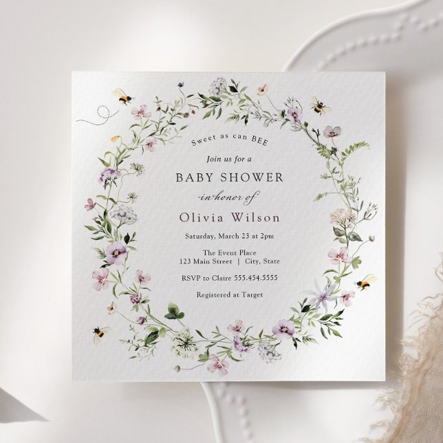 Bee and Lavender Wildflower Baby Shower Invitation (Creator Uploaded)