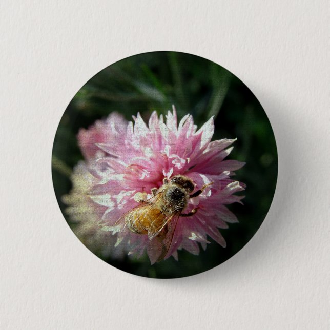 Bee and Pink Flower 6 Cm Round Badge (Front)