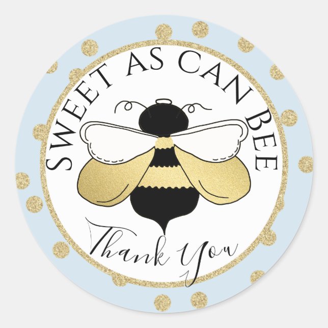 Bee and Polka Dots Thank You Classic Round Sticker (Front)