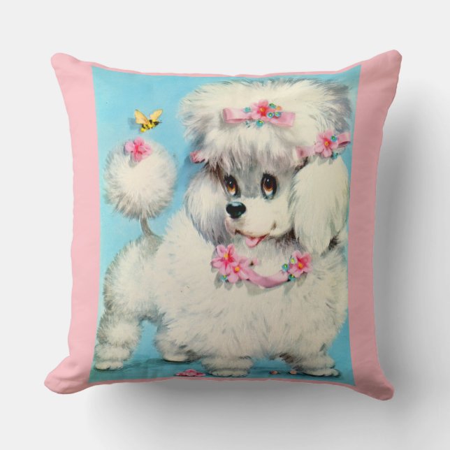 bee and poodle puppy print cushion (Front)