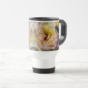 Bee And Rose Flower Personalised  Travel Mug