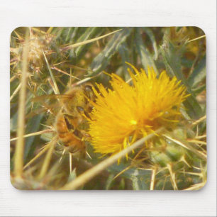 Bee and Star Thistle (Centaurea solstitialis) Mouse Pad