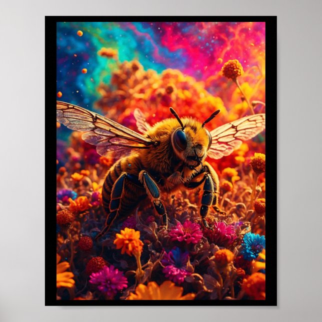 Bee And Surreal Garden Sticker  Poster (Front)