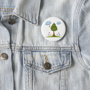 Bee and Tree Nature Scene with Flowers and Clouds 6 Cm Round Badge