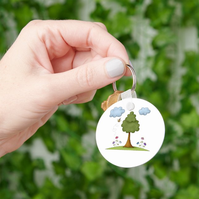 Bee and Tree Nature Scene with Flowers and Clouds Key Ring (Creator Uploaded)