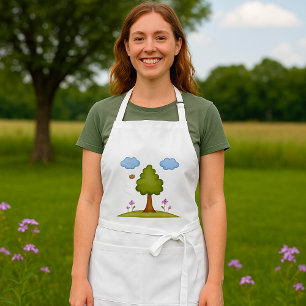 Bee and Tree Nature Scene with Flowers and Clouds Standard Apron