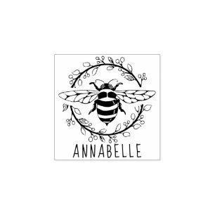 Bee and Wreath Wood Art Stamp