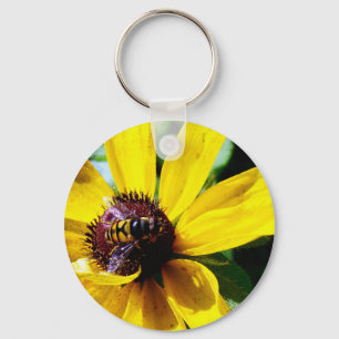 Bee and Yellow Flower Key Ring