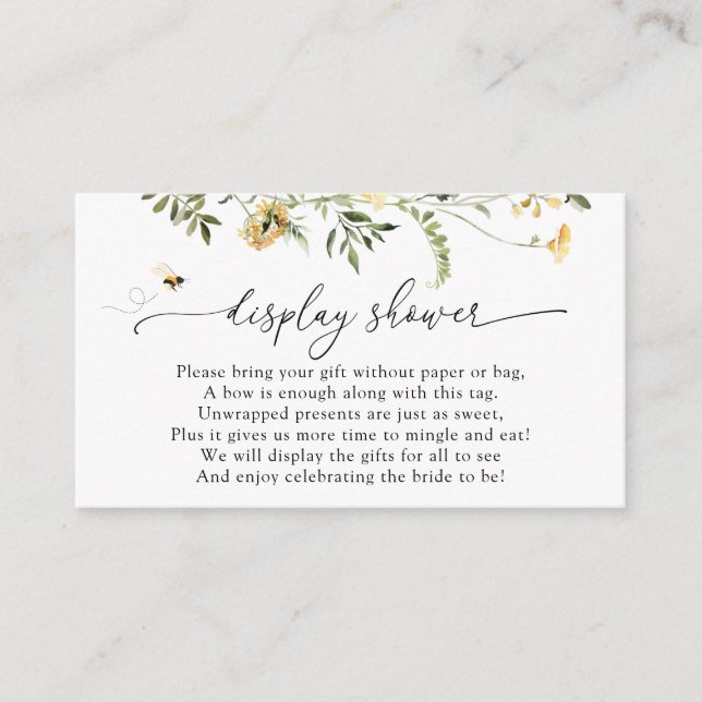 Bee and Yellow Wildflower Display Shower Enclosure Card (Front)