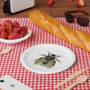 Bee antique illustration paper plate