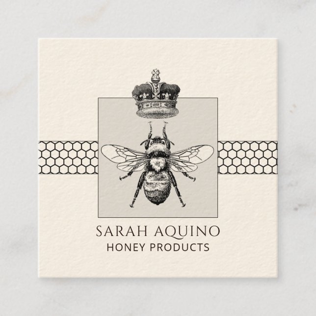 Bee Apiary Beekeeper Honeycomb Crown Honey Square Business Card (Front)