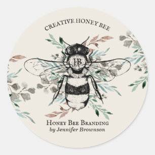 Bee Apiary Flower Honey Ivory Boho Blush Classic Round Sticker