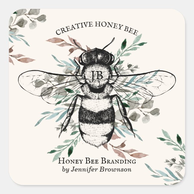 Bee Apiary Flower Honey Marketing Square Sticker (Front)